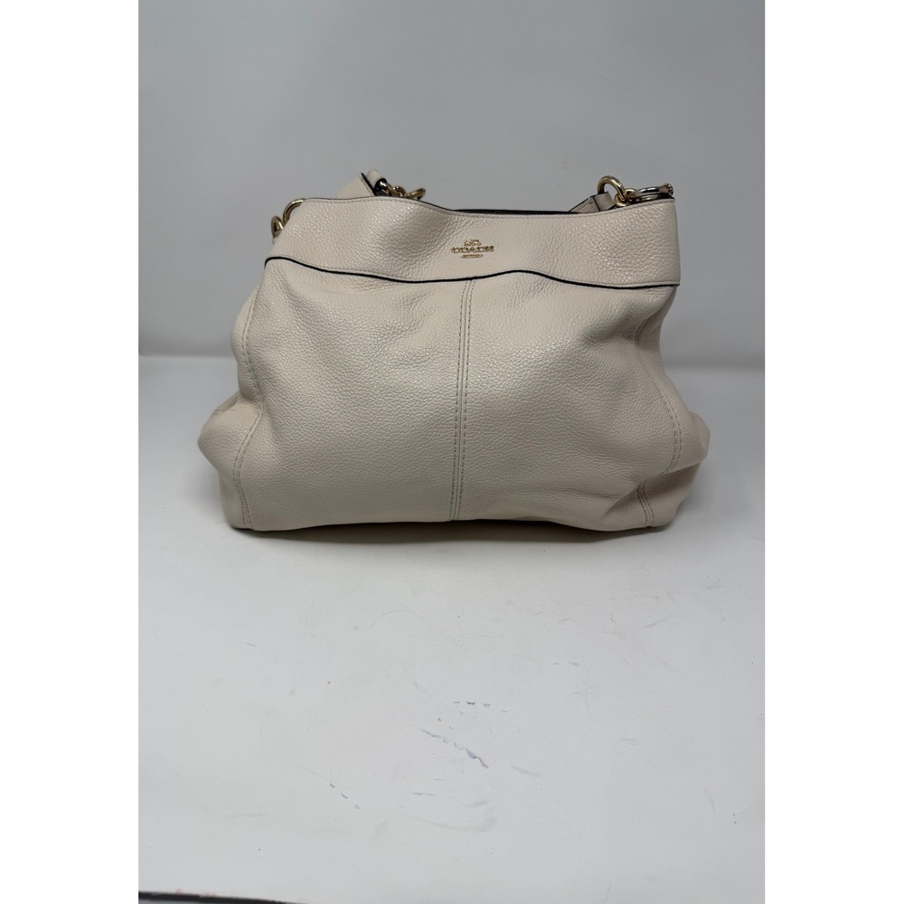 Coach Lexy Shoulder Bag Pebbled Leather Cream Gold Hardware Womens Large